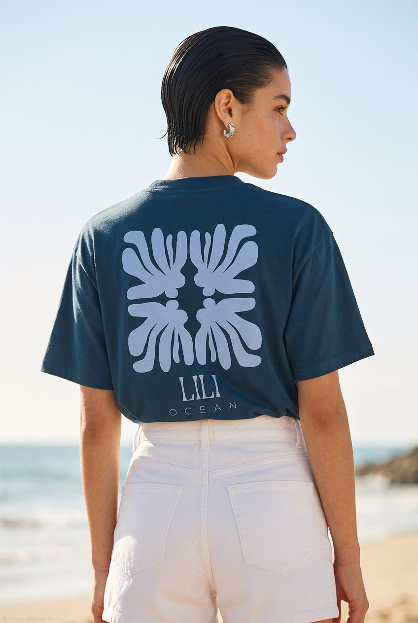 T-Shirt manche courtes overzise Bleu canard - Chloé